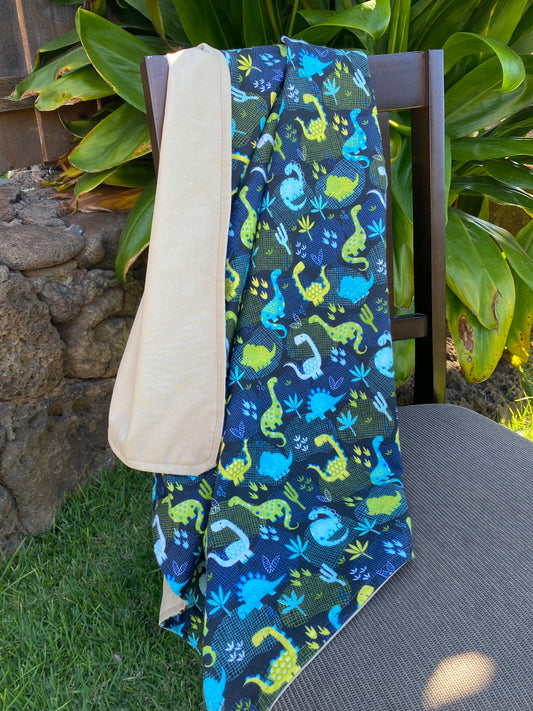 Blue Dinosaurs Tan Cotton Baby Blanket