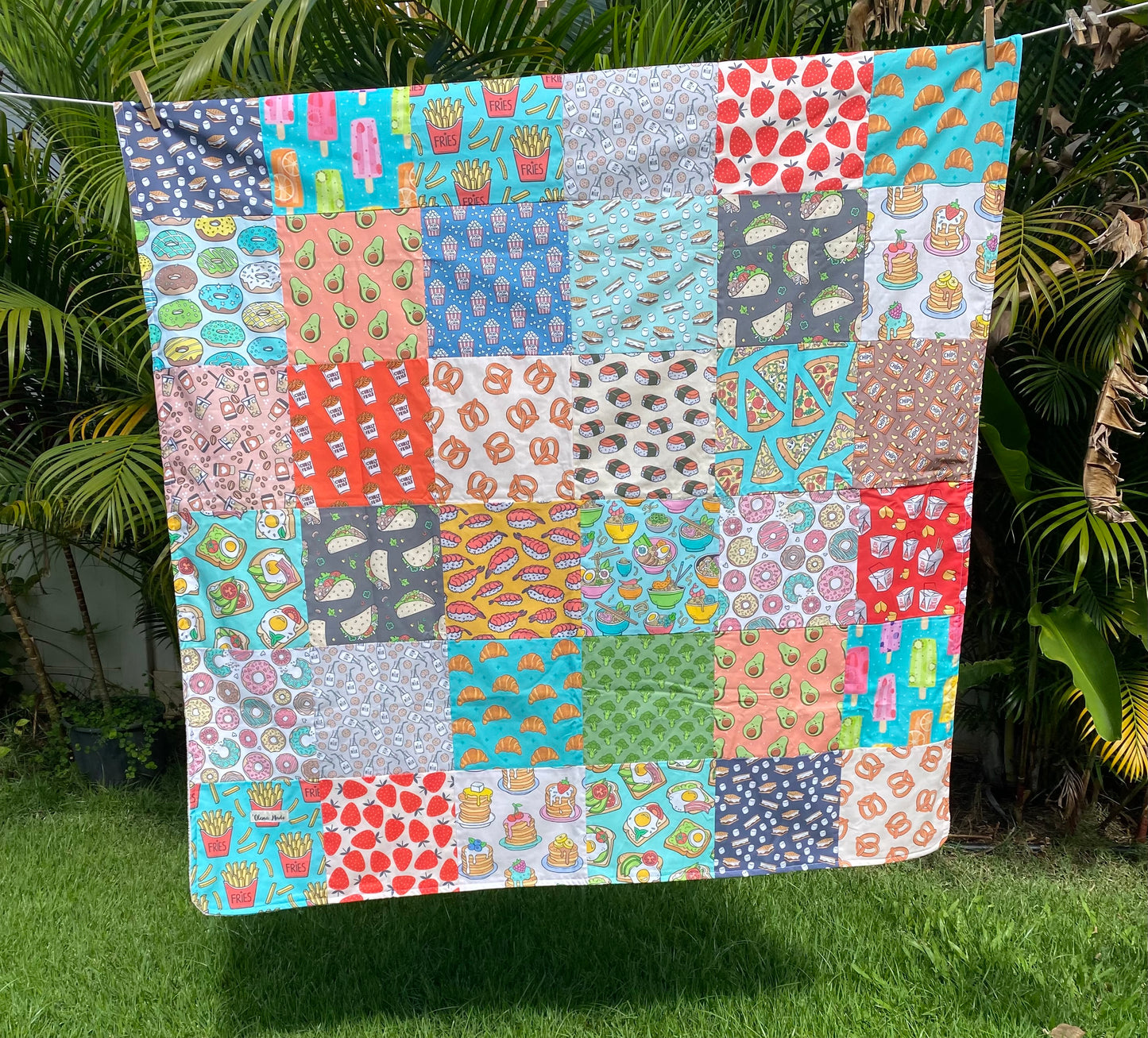 Cream Foodie Lover Patchwork Minky Blanket