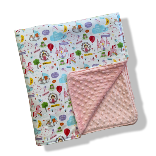 Princess, Castle + Unicorns Pink Minky Baby Blanket