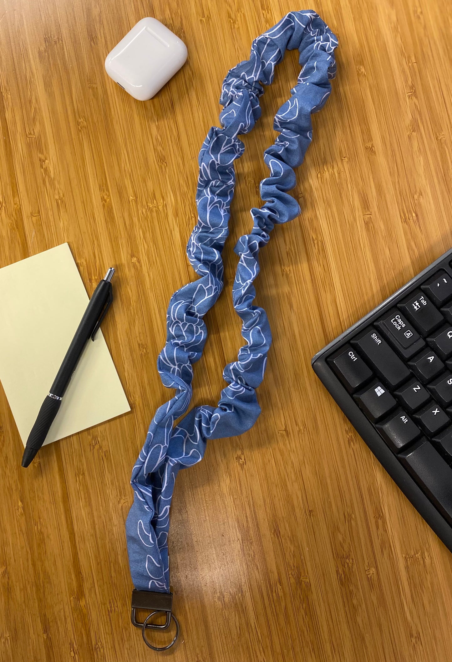 Blue Puakenikeni Pikake Scrunchie Lanyard