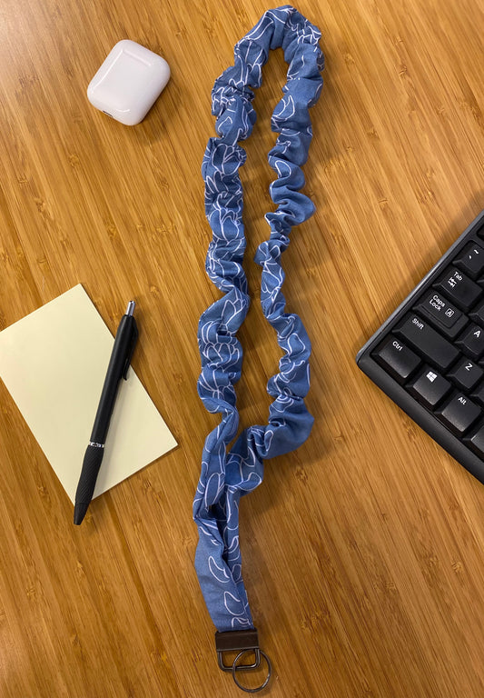 Blue Puakenikeni Pikake Scrunchie Lanyard