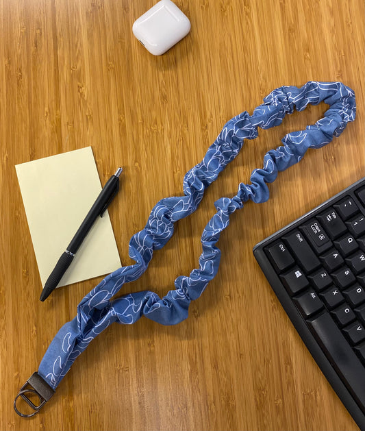 Blue Puakenikeni Pikake Scrunchie Lanyard