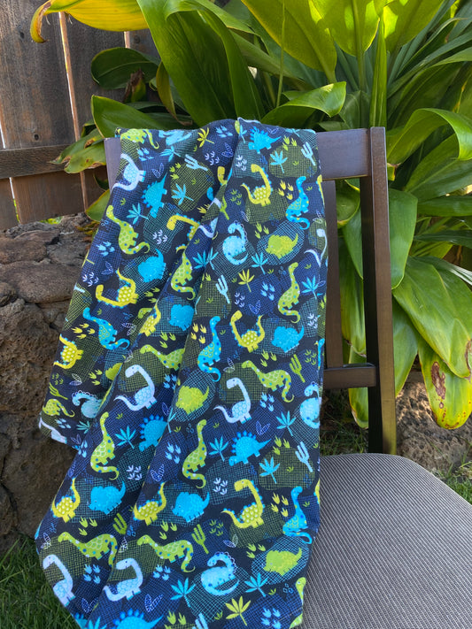 Blue Dinosaurs Tan Cotton Baby Blanket