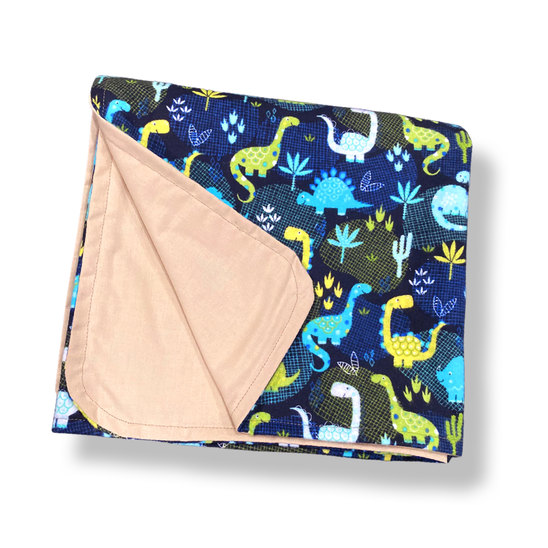 Blue Dinosaurs Tan Cotton Baby Blanket