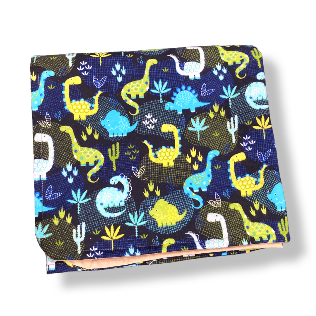 Blue Dinosaurs Tan Cotton Baby Blanket
