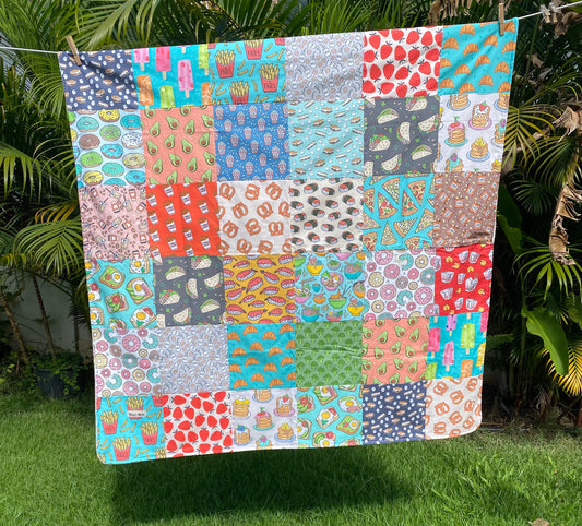 Cream Foodie Lover Patchwork Minky Blanket