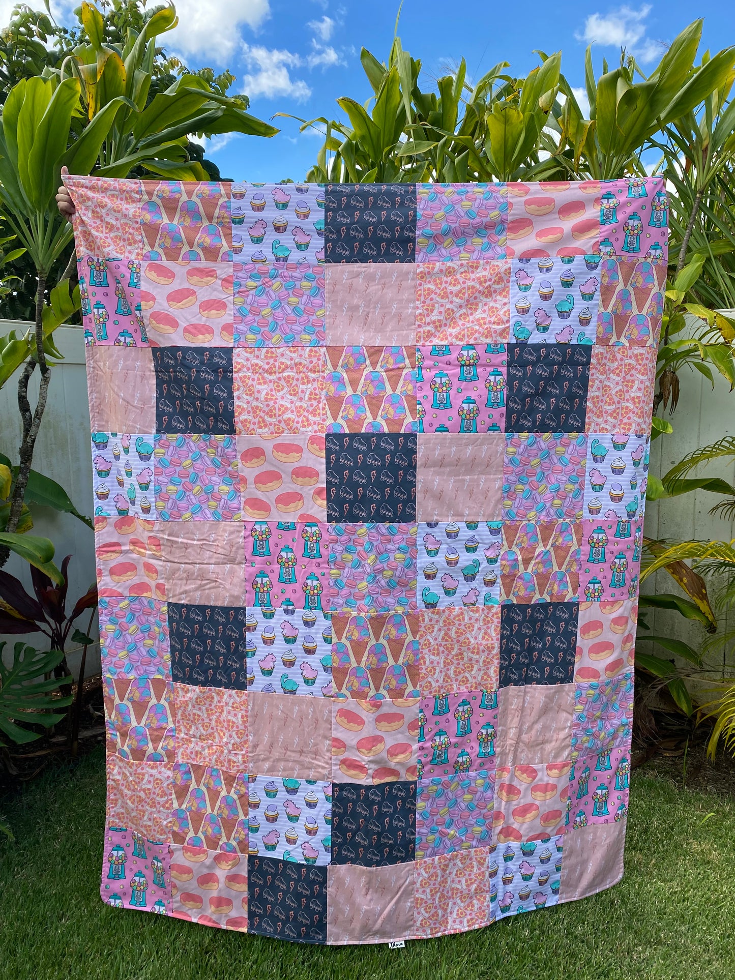Retro Vibez Pink+Purple Twin Sized Patchwork Minky Blanket