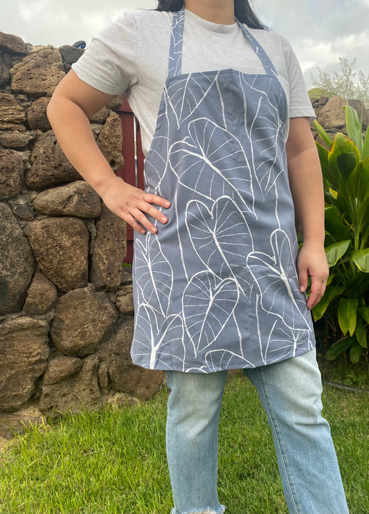 Blue-Gray Kalo Leaf Apron