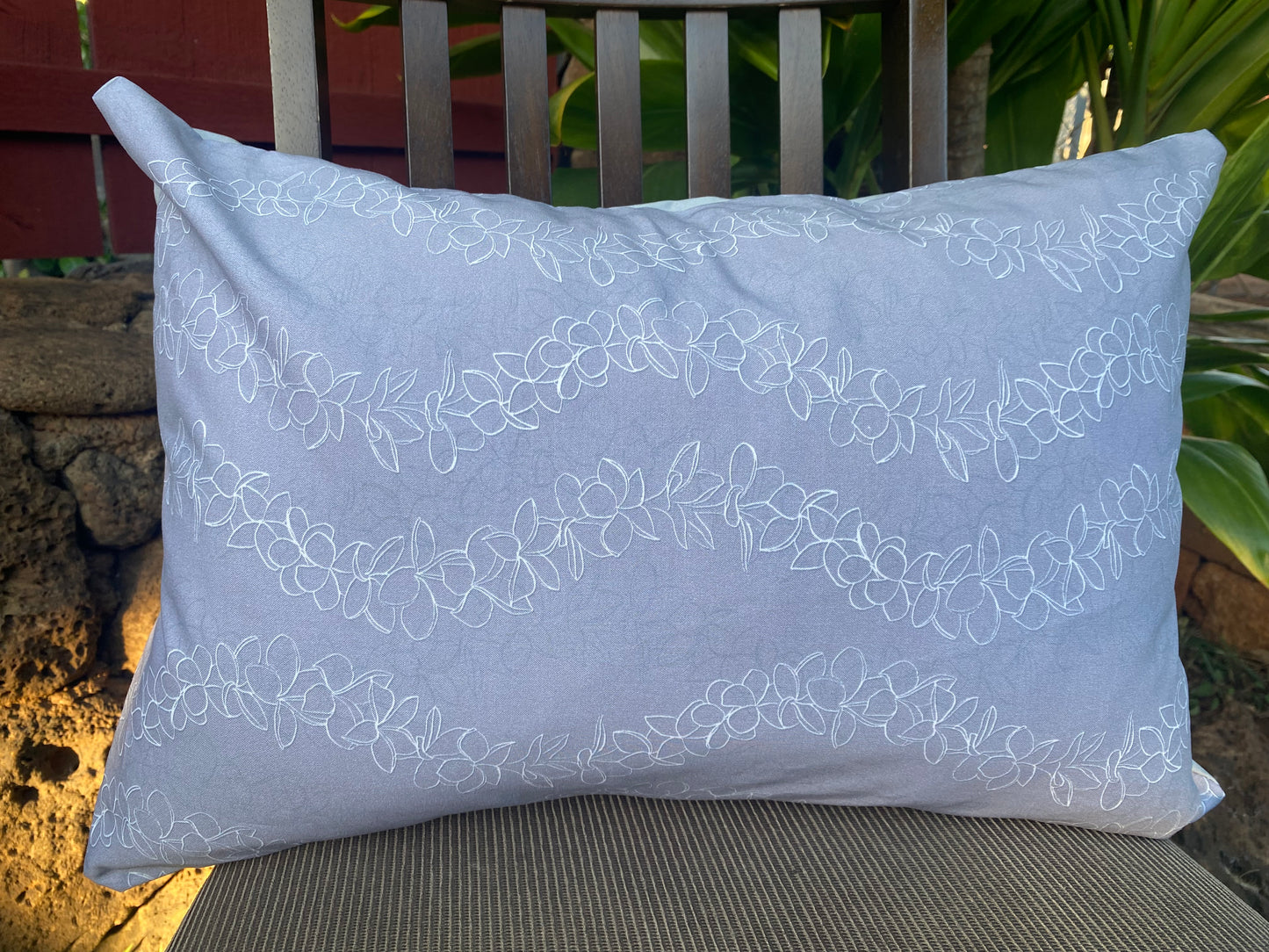 Gray Plumeria Outlines Keiki Pillowcase